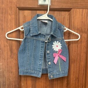 OshKosh B'gosh Blue Denim Vest with White Flower and Pink Bow